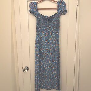 Faithfull the Brand Blue Off-the-Shoulder Puff Sleeve Sundress